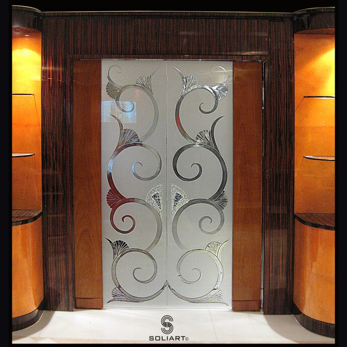 Sand blasted Inside glass doors